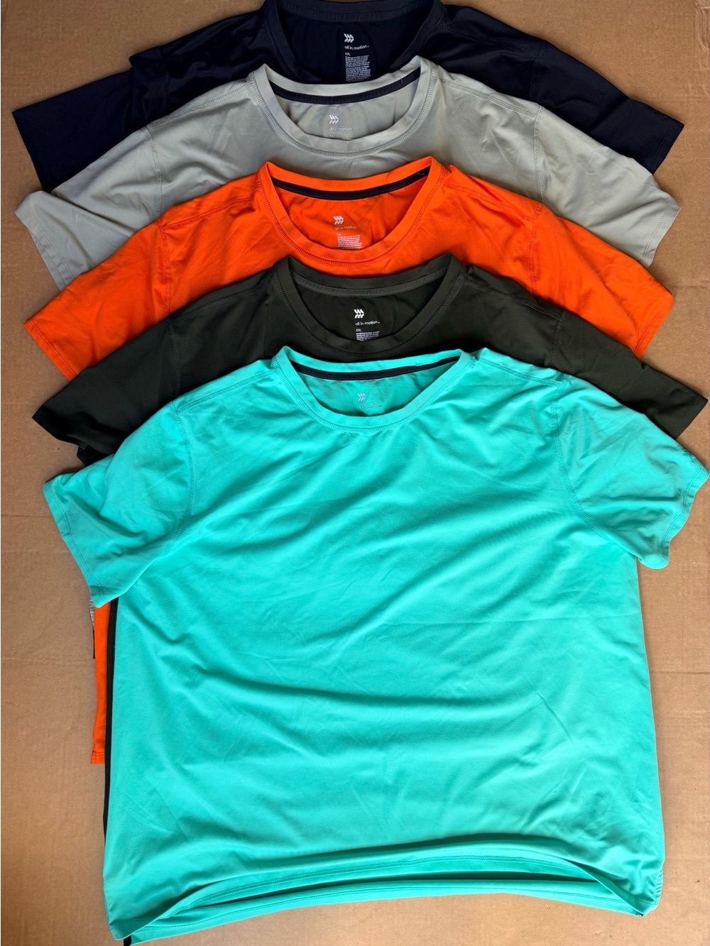 all in motion Short Sleeve Performance Tees - Aqua, Orange, Black, Olive, Gray